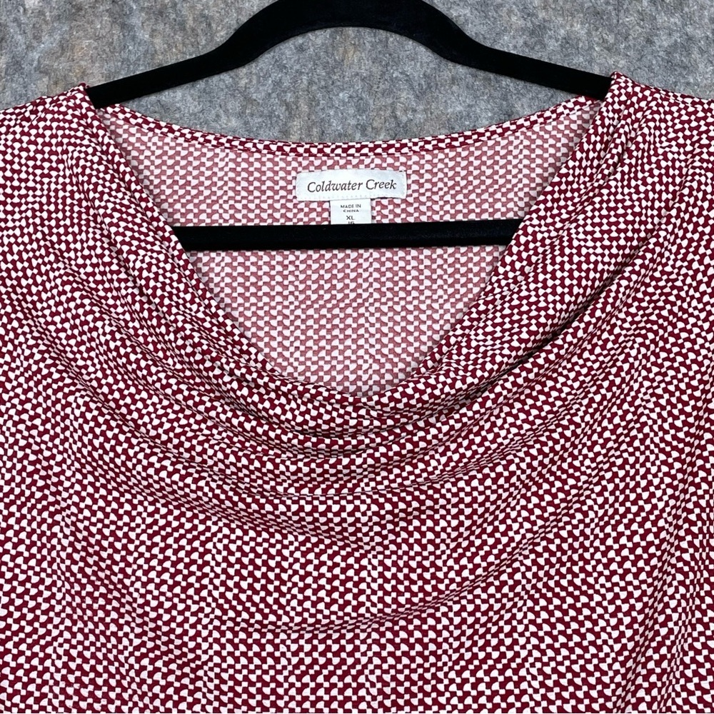 Coldwater Creek Red White Houndstooth Print Sleeveless Stylish Top - Sz XL/16 - Picture 5 of 15
